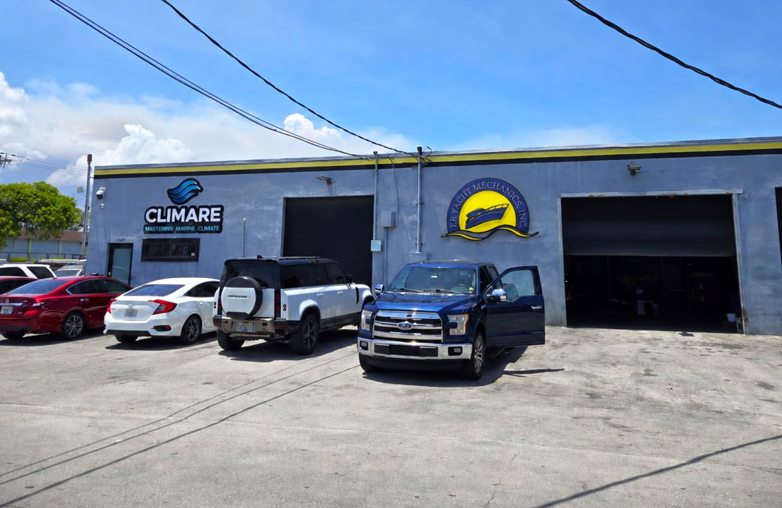 Exterior of the ER Yacht Mechanics and CLIMARE service facility in Miami